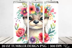 Cute Otter with Flower Crown, Transparent 20 Oz Tumbler Product Image 2