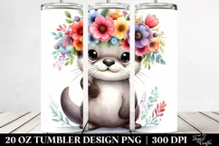 Cute Otter with Flower Crown, Transparent 20 Oz Tumbler Product Image 2