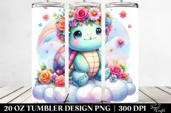 Cute Watercolor Turtle with Flower Crown, Transparent 20 Oz Product Image 2