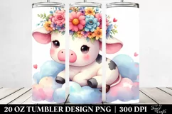 Cute Watercolor Cow with Flower Crown, Transparent 20 Oz Product Image 2