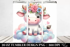 Cute Watercolor Cow with Flower Crown, Transparent 20 Oz Product Image 2