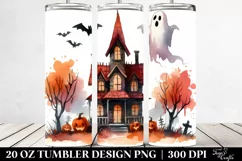 Watercolor Funny Halloween Haunted House 20 Oz Tumbler Product Image 2