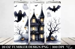 Watercolor Funny Halloween Haunted House 20 Oz Tumbler Product Image 2