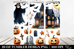 Watercolor Funny Halloween Haunted House 20 Oz Tumbler Product Image 2