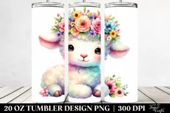 Cute Cartoon Lamb with Flower Crown, Transparent 20 Oz Product Image 2