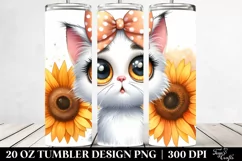 Big Eyes White Cat Watercolor | 20 Oz Tumbler Product Image 2
