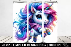 Cute Unicorn Jumping with Cool Haircut, Transparent 20 Oz Product Image 2