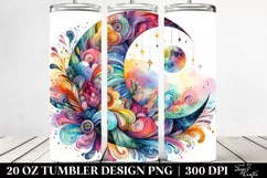 Vibrant Watercolor Half Moon Drawing | 20 oz Tumbler Product Image 2