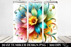 20 Oz Tumbler Sublimation | Colorful Daffodil | Watercolor Product Image 2