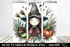Vintage Funny Witch Watercolor Image | 20 oz Tumbler Product Image 2