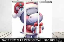 cute Hippo in Winter Watercolor Clipart Product Image 2