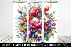 20 Oz Tumbler Sublimation | Vibrant Watercolor Bouquet | Product Image 2