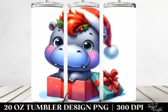 cute Hippo with Gift Box Watercolor Clipart Product Image 2