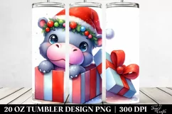 cute Hippo with Gift Box Watercolor Clipart Product Image 2