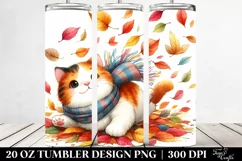 Colorful Cat Tumbling with Autumn Leaves | 20 oz Tumbler Product Image 2