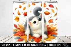 Colorful Cat Tumbling with Autumn Leaves | 20 oz Tumbler Product Image 2