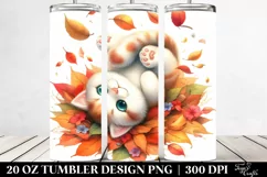 Colorful Cat Tumbling with Autumn Leaves | 20 oz Tumbler Product Image 2