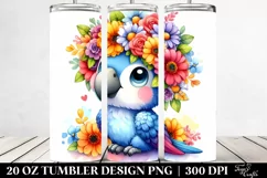 Cute Macaw with Flower Crown, Transparent 20 Oz Tumbler Product Image 2