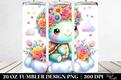 Cute Cartoon-Style Turtle with Vibrant Flower Crown 20 Oz Product Image 2