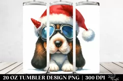 Watercolor Basset Hound with Santa Hat, Transparent PNG Product Image 2