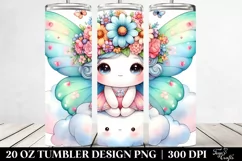 Cartoon-Style Butterfly with Flower Crown 20 Oz Tumbler Product Image 2