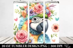 Cartoon Macaw with Flower Crown | 20 oz Tumbler Product Image 2