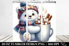 Cute Polar Bear with Hot Cocoa, Sublimation Clipart Product Image 2