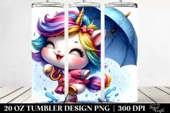 Cute Unicorn with Raincoat, Transparent 20 Oz Tumbler Product Image 2