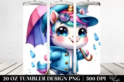 Cute Unicorn with Raincoat, Transparent 20 Oz Tumbler Product Image 2