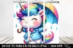 Cute Unicorn with Raincoat, Transparent 20 Oz Tumbler Product Image 2