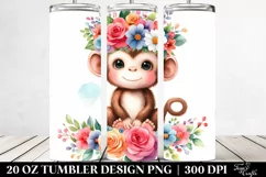 Cartoon Monkey with Flower Crown | 20 oz Tumbler Product Image 2