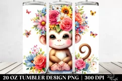 Cartoon Monkey with Flower Crown | 20 oz Tumbler Product Image 2