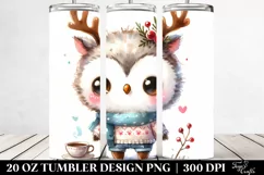 Baby Owl with Reindeer Horns PNG Product Image 2