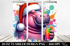 Colorful Hippo Sipping | 20 oz Tumbler Product Image 2