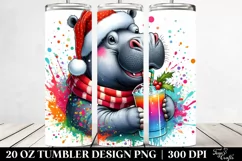 Colorful Hippo Sipping | 20 oz Tumbler Product Image 2