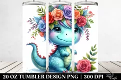 Cute Baby Dinosaur with Floral Wreath, Transparent PNG Product Image 2