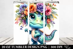 Cute Baby Dinosaur with Floral Wreath, Transparent PNG Product Image 2