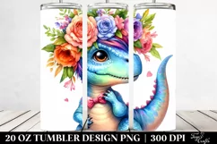 Cute Baby Dinosaur with Floral Wreath, Transparent PNG Product Image 2