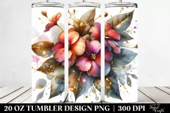 20 Oz Tumbler Sublimation | Watercolor Impatiens with Golden Product Image 2