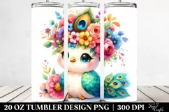 Cartoon-Style Peacock with Flower Crown | 20 oz Tumbler Product Image 2