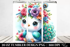 Cartoon-Style Peacock with Flower Crown | 20 oz Tumbler Product Image 2