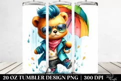 Cute Baby Bear in Vibrant Watercolor Drawing | 20 oz Tumbler Product Image 2