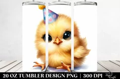 Cute Baby Chicken with Party Hat Watercolor Image | 20 oz Product Image 2