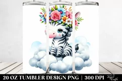 Cartoon-Style Zebra with Flower Crown 20 Oz Tumbler Product Image 2