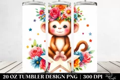 Monkey on Star with Flower Crown 20 Oz Tumbler Product Image 2