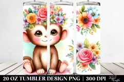 Cartoon-Style Cute Monkey | Flower Crown 20 oz Tumbler Product Image 2
