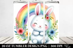 20 Oz Tumbler Sublimation | colorful boho Smiling Baby Bunny Product Image 2
