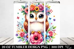 Cute Watercolor Owl Sitting on a Flower | 20 Oz Tumbler Product Image 2