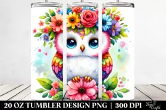 Cute Watercolor Owl Sitting on a Flower | 20 Oz Tumbler Product Image 2