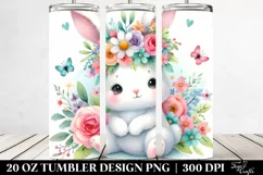 Cute Watercolor Rabbit Sitting on a Flower | 20 Oz Tumbler Product Image 2